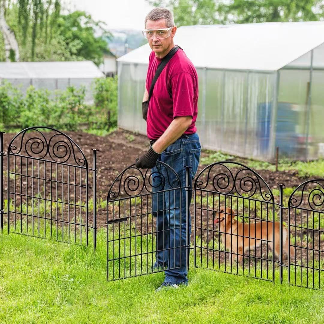 Tall Garden Fence Animal Barrier with Gate, 40 in(H) 8 Panels Garden Fences and Borders for Dogs, Dog Fence Outdoor for Yard, Total Length 17.5 Ft Metal Temporary Fencing│Patented