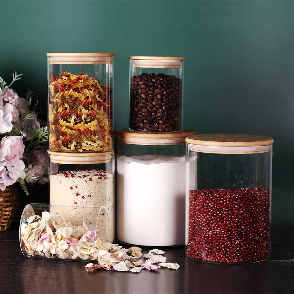 Glass Flour and Sugar Containers, Set of 3 Large Glass Flour Canister with Airtight Lids, Pantry Storage Containers for Suger, Rice, Salt (100 OZ/54 OZ/27 OZ)