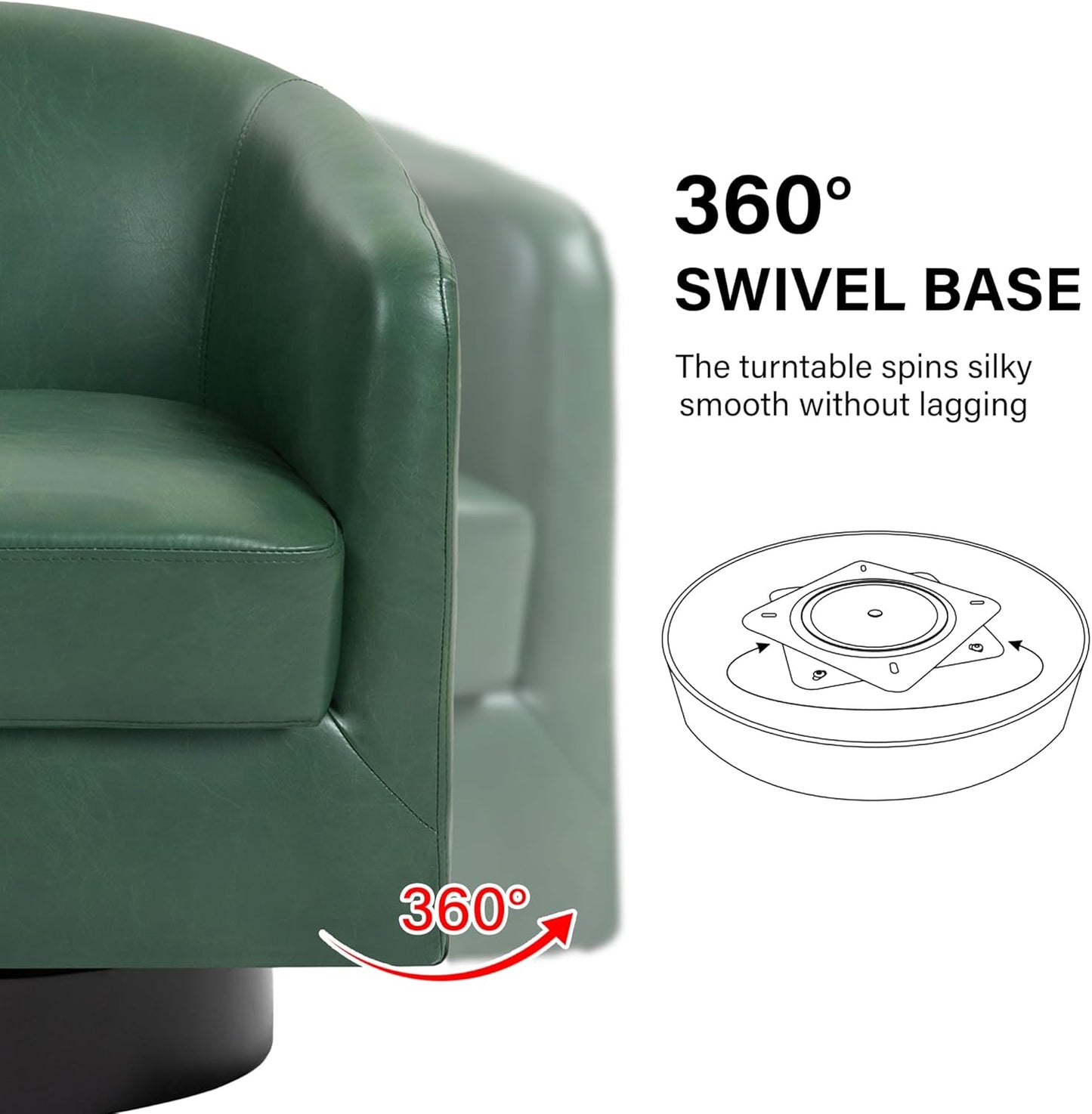 Swivel Barrel Accent Chair, Modern Round Faux Leather Arm Chair for Living Room, Bedroom, Comfy Club Reading Chairs for Adults(Faux Leather, Green, Set of 1)