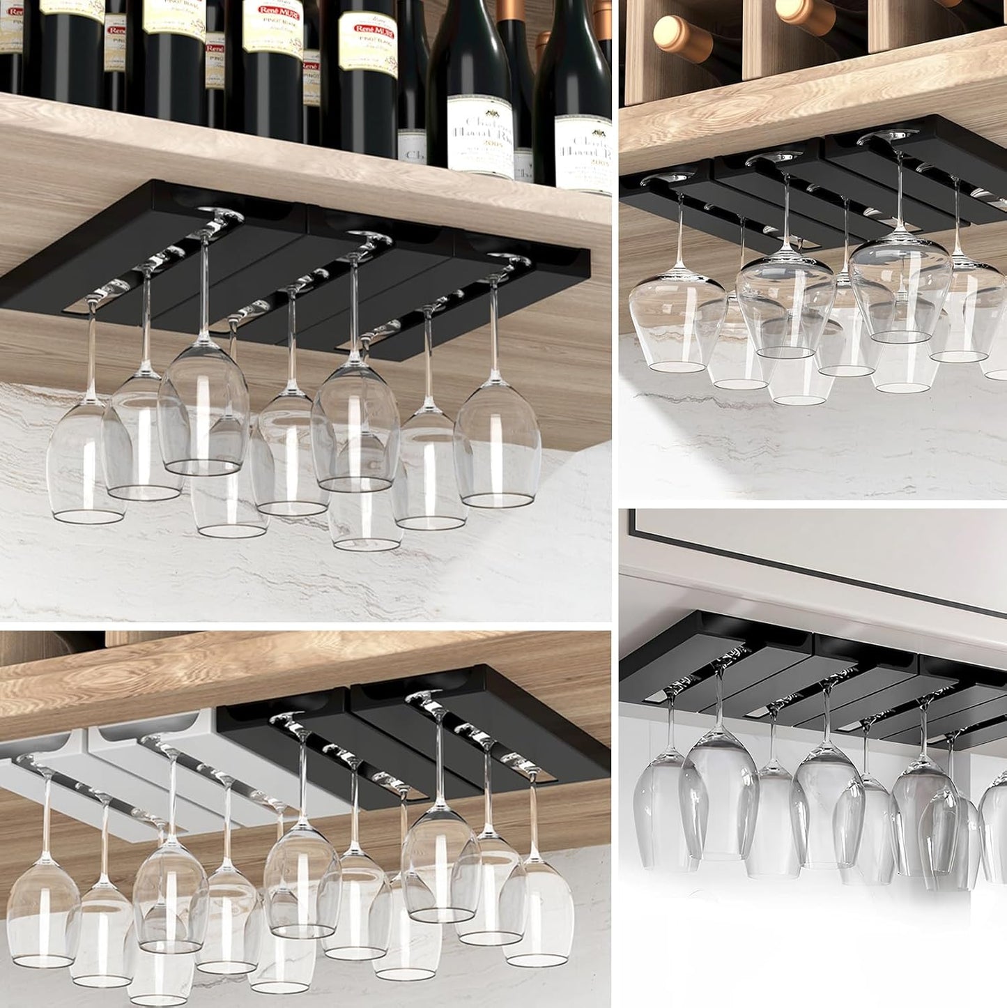 2 Pcs Wine Glass Holder Under Shelf or Cabinet Punch-free,Stemware Rack Glassware Drying Storage Hanger for Kitchen,Bar and Restaurant (White)