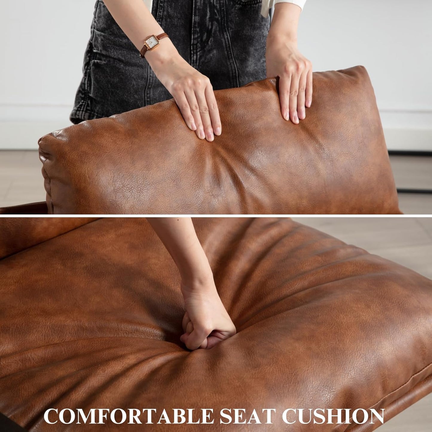 DUOMAY Mid-Century Accent Chairs Set of 2, Comfy PU Leather Leisure Chairs Lazy Chairs with Brozen Metal Leg for Living Room Bedroom Office Apartment, Brown