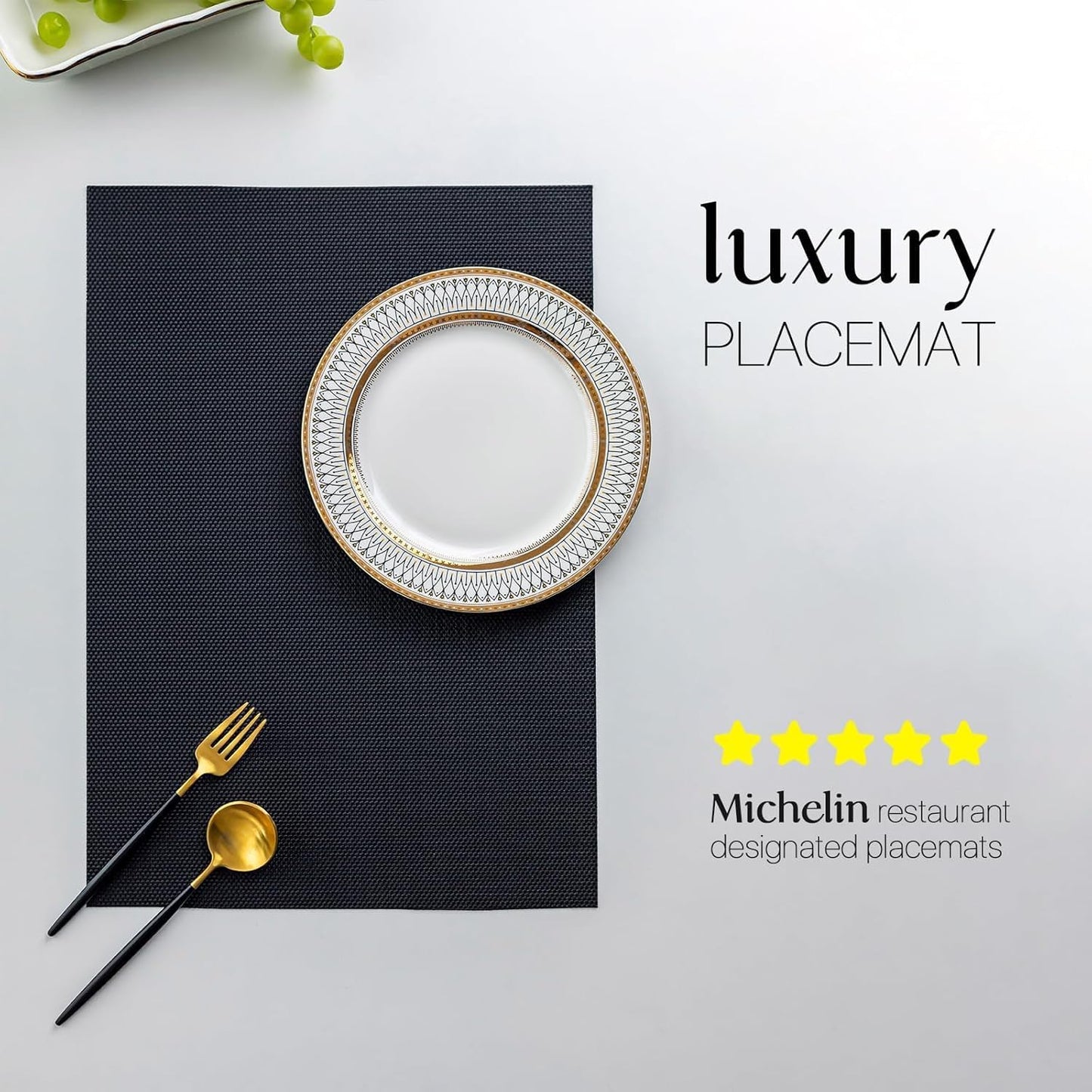 LEXMORE Placemats Set of 12 Vinyl/Plastic Woven Place Mats for Kitchen Table Indoor/Outdoor Washable Placemat Wipeable Dining Table Mats(A-Black)