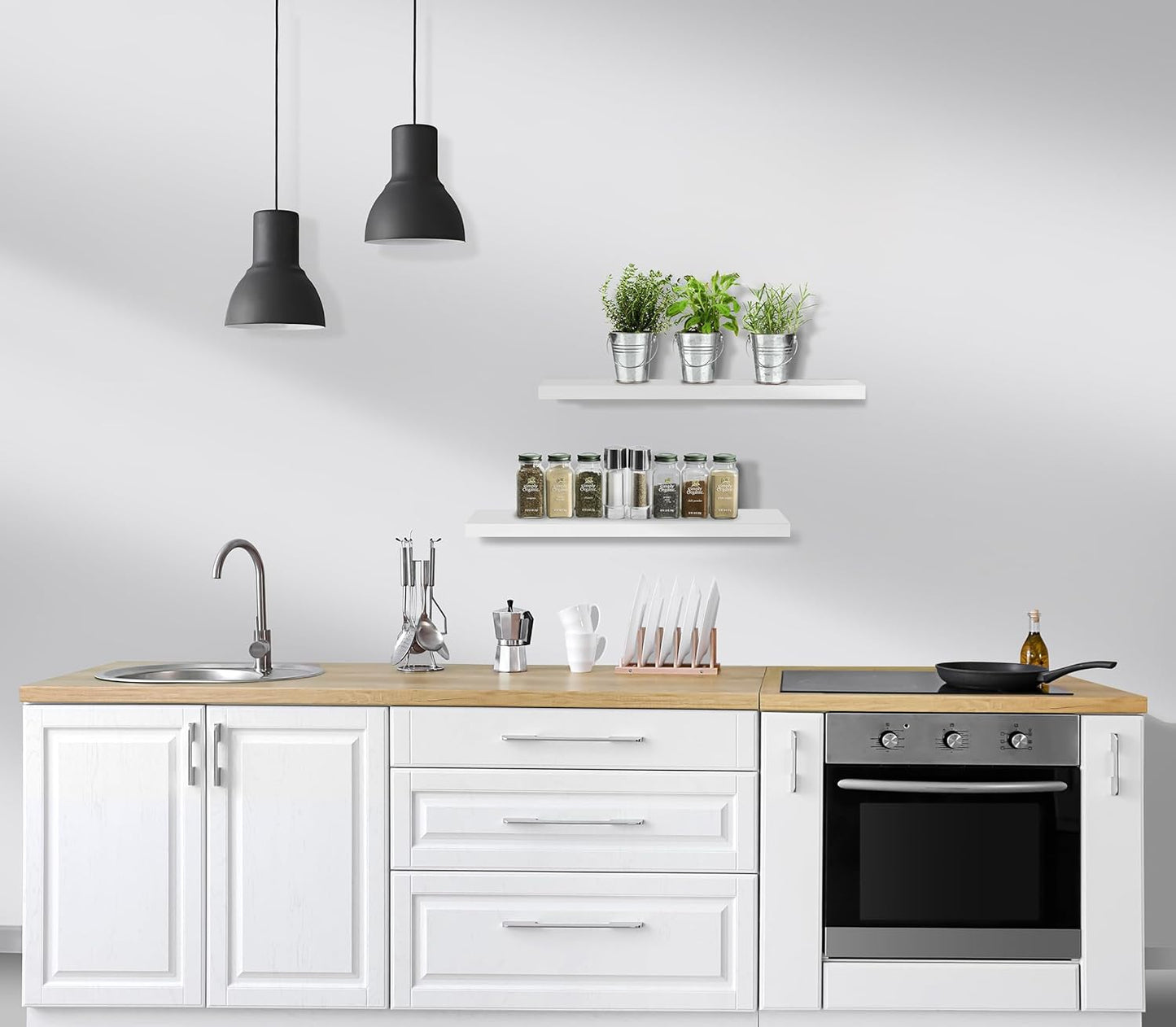 Sorbus Floating Shelves for Wall - 24" Bathroom Shelves, Wall Decor for Bedroom, Kitchen, Living Room, Home Decor & Book Storage - Mounted Floating Shelf with Invisible Brackets (White, 2 Pack)