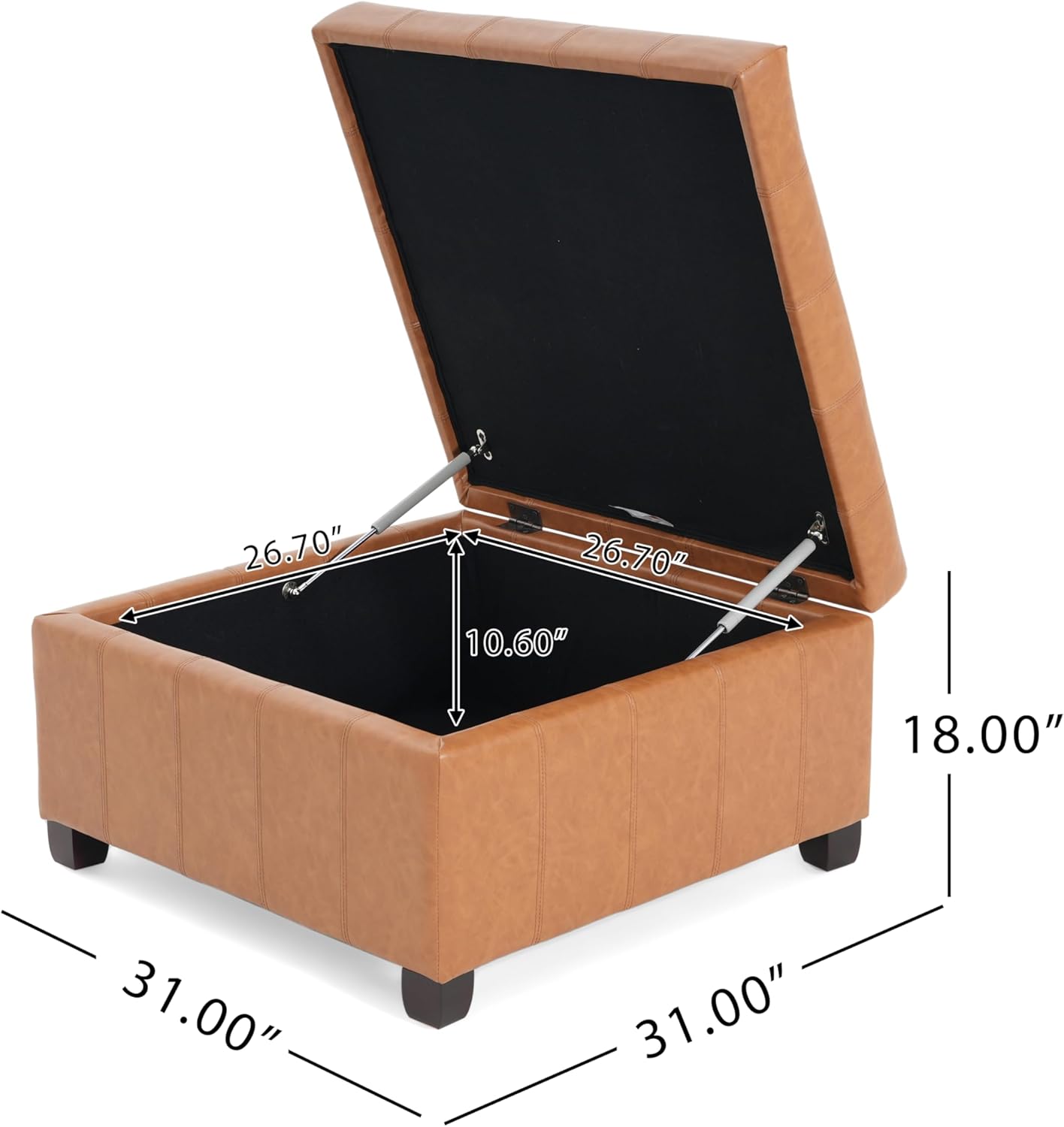 Christopher Knight Home Mervy PU Storage Ottoman with Button and Stitching, Faux Leather Indoor Upholstered Ottoman for Living Room Bedroom Home Office, Square Flip Top Foot Rest Bench, Light Brown