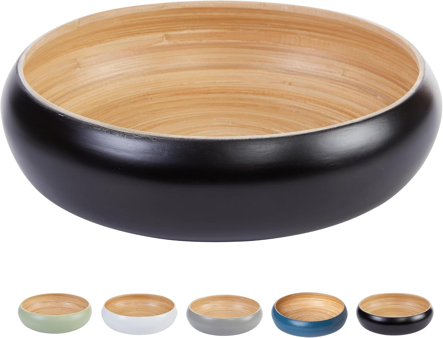 Fruit Bowl For Kitchen Counter, Decorative Bowl, Large Serving Bowl Or Fruit Basket For Kitchen Spun Bamboo (Black)