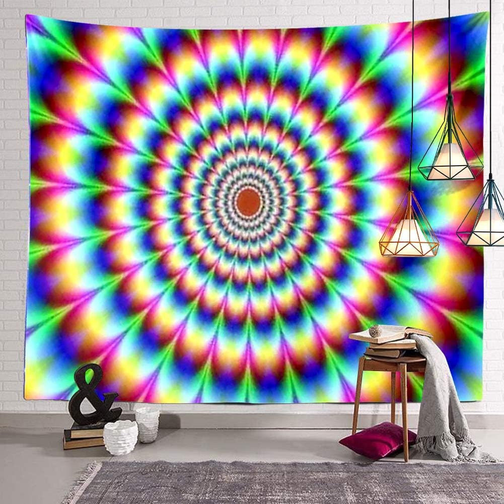 Trippy Rainbow Spiritual Tapestry Psychedelic Abstract Colorful Vortex Wall Hanging Decor Mandala Hippie Large Tapestry Background for Bedroom Living Room Dorm(80x60 Inch)