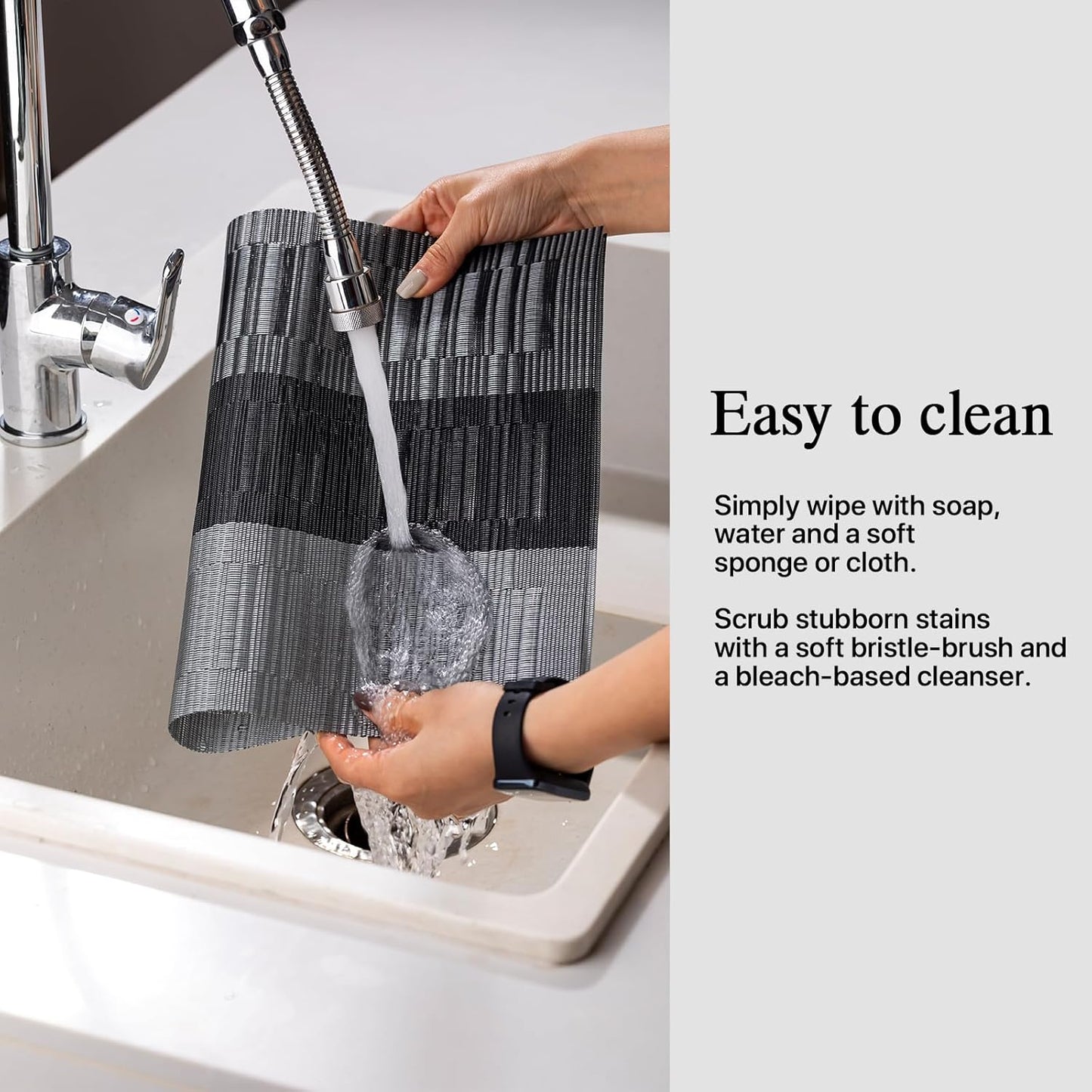 Placemats Set of 4 - Easy Clean Woven Vinyl Placemats for Dining Table, Indoor/Outdoor Place Mats, Washable PVC Table Mats （Silver Gray Black）