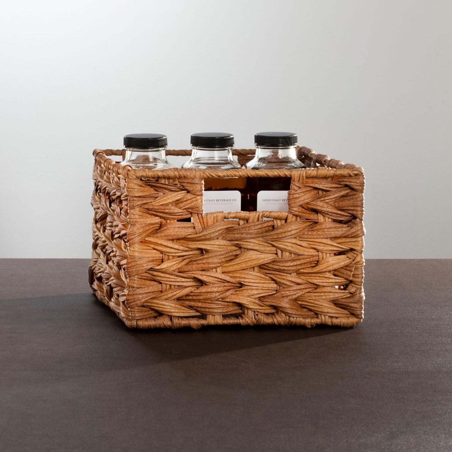 mDesign Woven Farmhouse Kitchen Pantry Food Storage Organizer Basket Bin Box - Container Organization for Cabinets, Cupboards, Shelves, Countertops - Store Potatoes, Onions, Fruit, 6 Pack, Camel Brown