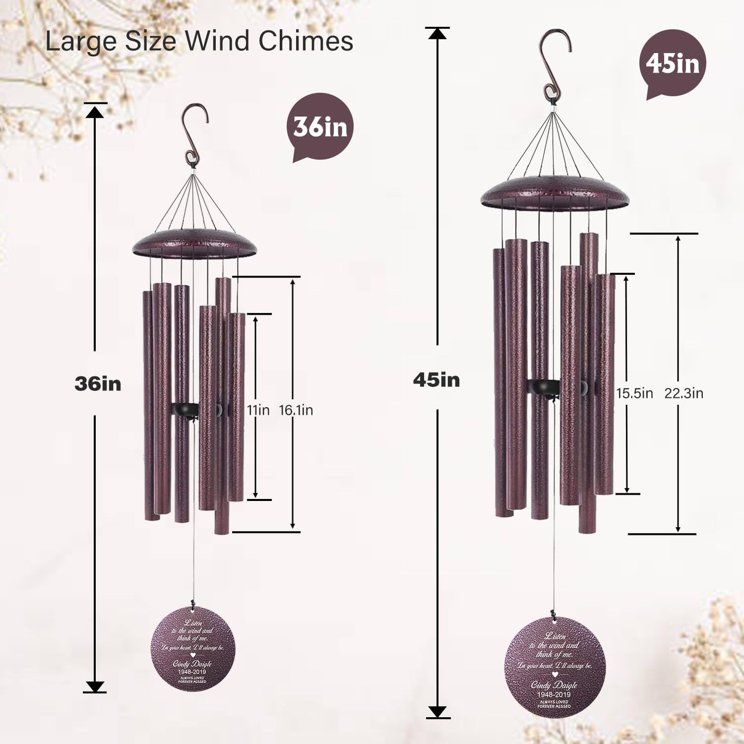 ASTARIN 36" Large Deep Tone Personalized Sympathy Wind Chimes, Memorial Wind Chime for Loss of Mother Father Loved One, Bereavement Gifts Decor Outdoor Patio Garden Graveyard(Produced in USA)