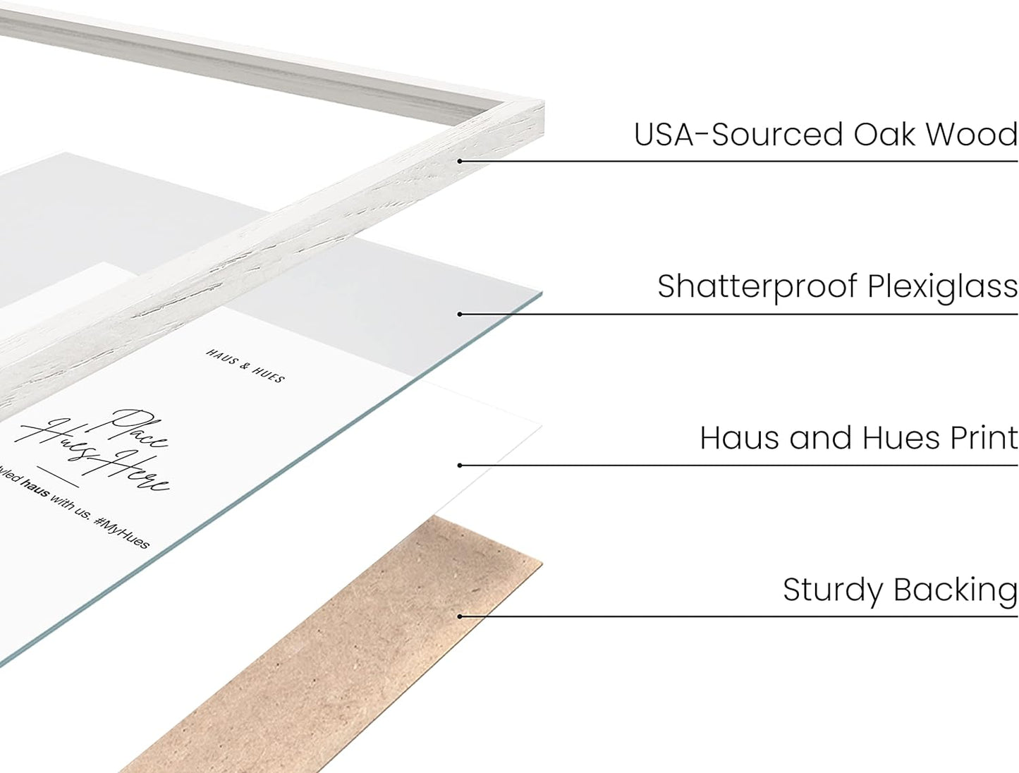 HAUS AND HUES 6x8 White Oak Wooden Picture Frame - 6x8 Poster Frame - Premium Oak, Vertical Hang, Shatterproof Plexiglass - Ideal for Home, Room, Office (6x8 in, White)