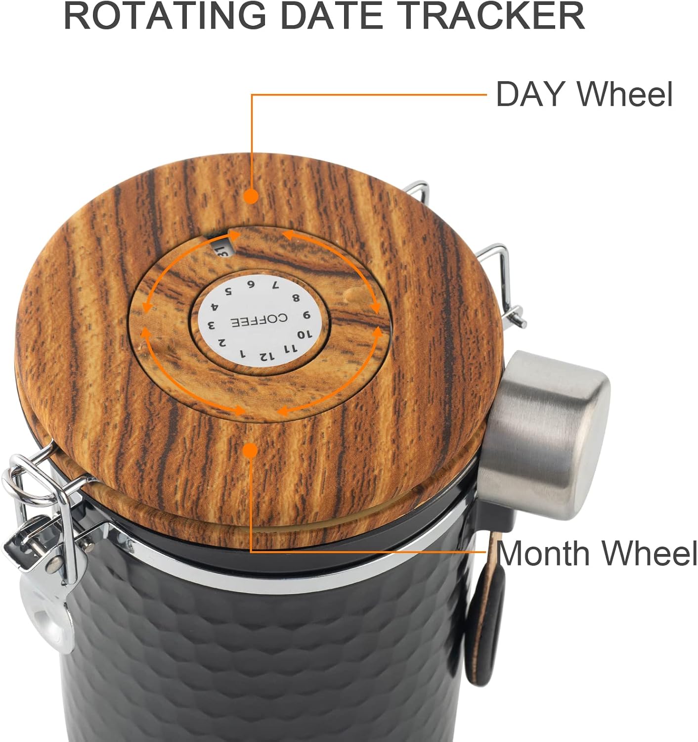 TEDSWAIT Coffee Canisters Airtight Coffee Bean Storage Container Kitchen Stainless Steel Food Storage Container with Scoop Date Tracker & CO2 Valve 61Fl Oz (Diamond Black)