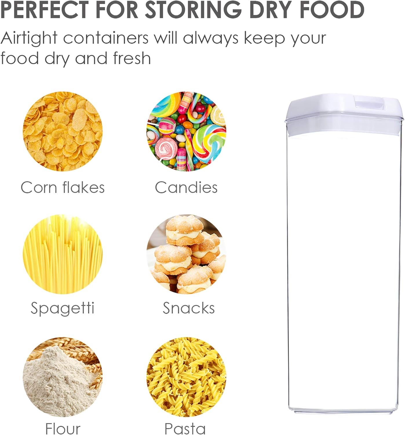 Vtopmart 4 PCS Airtight Food Storage Containers, BPA Free Plastic Spaghetti Pasta Containers with Easy Lock Lids, for Kitchen Pantry Organization and Storage, Include 24 Labels, 1.8L