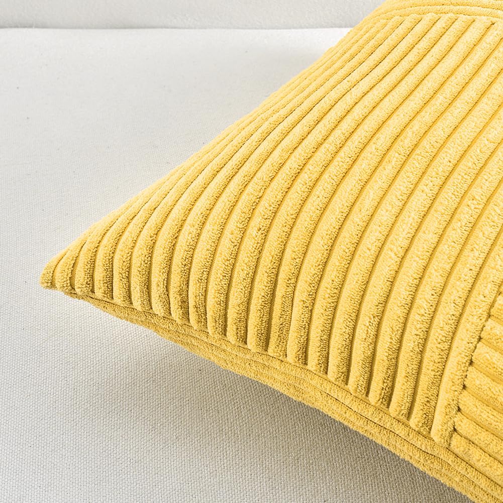Fancy Homi 2 Packs Yellow Lumbar Decorative Throw Pillow Covers 12x20 Inch for Living Room Couch Bed Sofa, Farmhouse Boho Home Decor, Soft Striped Corduroy Rectangle Accent Cushion Case 30x50 cm