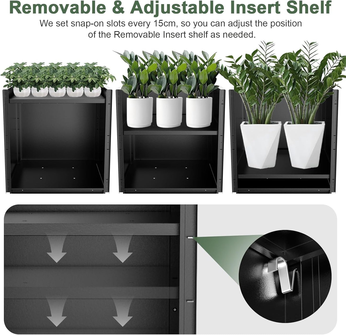 Tall Metal Cube Planter for Outdoor Plants 20" L x 20" W x 20" H, Heavy Duty Steel Rectangular Planter Box with Removable Insert Shelf, Modern Décor for Outside, Indoor, Garden (Black)