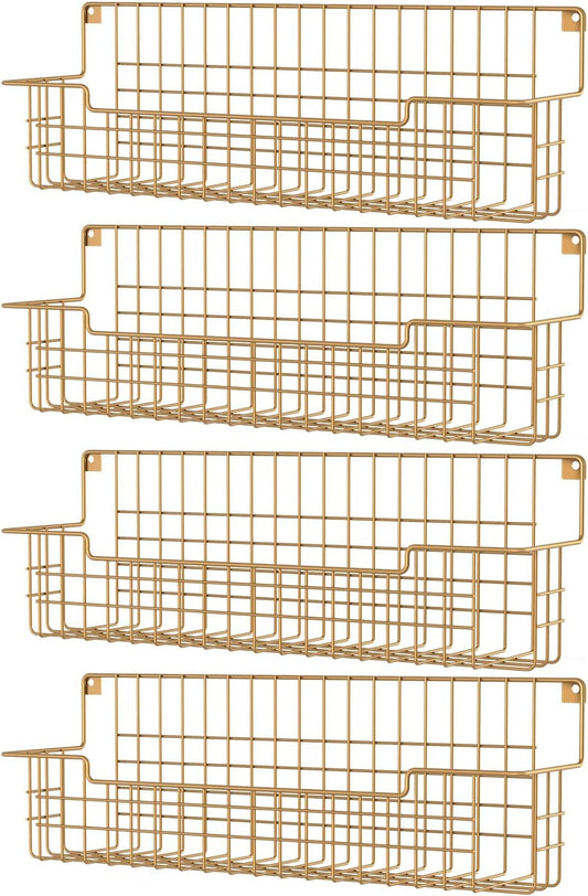 Spice Rack, 4-Pack Seasoning Organizer Wall Mounted for Kitchen Storage Organization, Metal Spice Holder Shelf for Cabinet, Pantry, Gold
