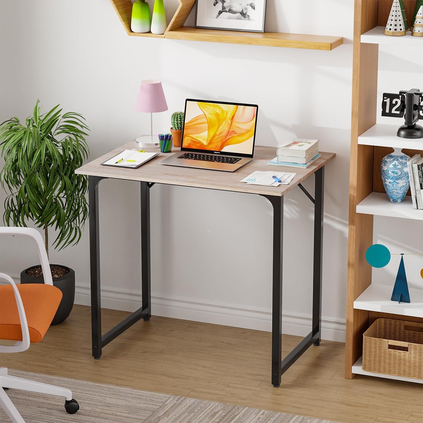 PayLessHere | 32 Inch Computer Desk | Nature | Office Desk with Metal Frame, Adjustable Feet | Water-Resistant, Scratchproof Surface | Sturdy Writing Table for Home Office or Study | Pack of 1