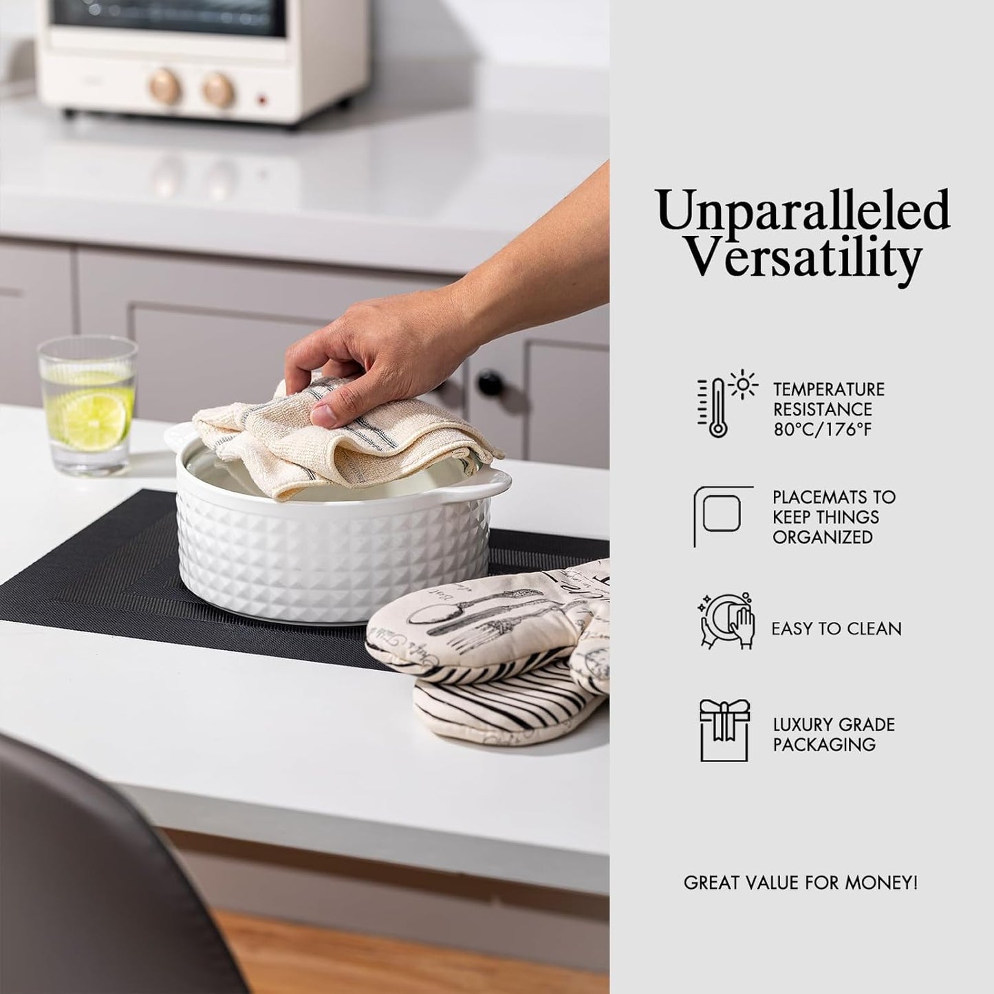 Placemats Set of 8 - Easy Clean Woven Vinyl Placemats for Dining Table, Indoor/Outdoor Place Mats, Washable PVC Table Mats（Black Cube）