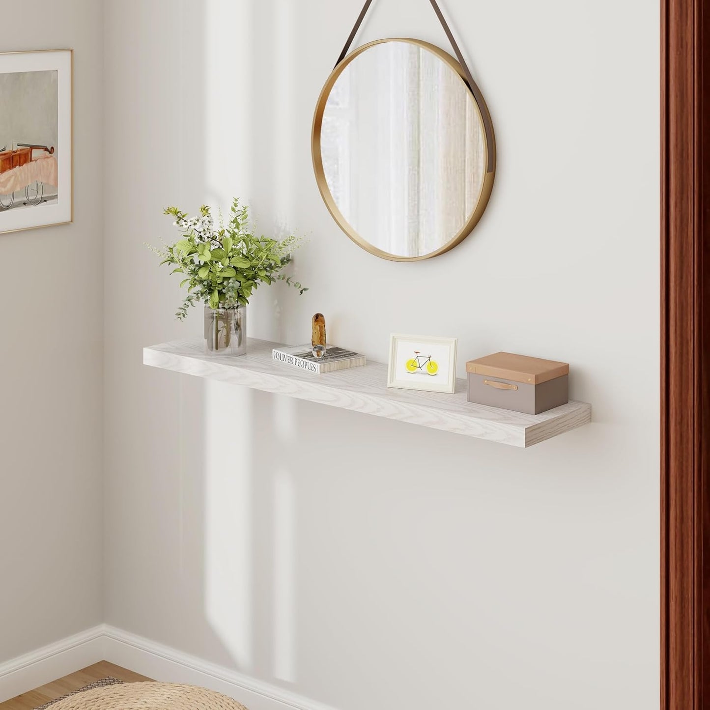 Floating Shelves 48 Inch Long, 48"W x 9"D Wall Shelf Invisible Bracket, 9 Inch Deep Floating Shelf for Wall, Rustic Wooden Shelves for Living Room, Kitchem, Bedroom, Brich Color, Set of 1