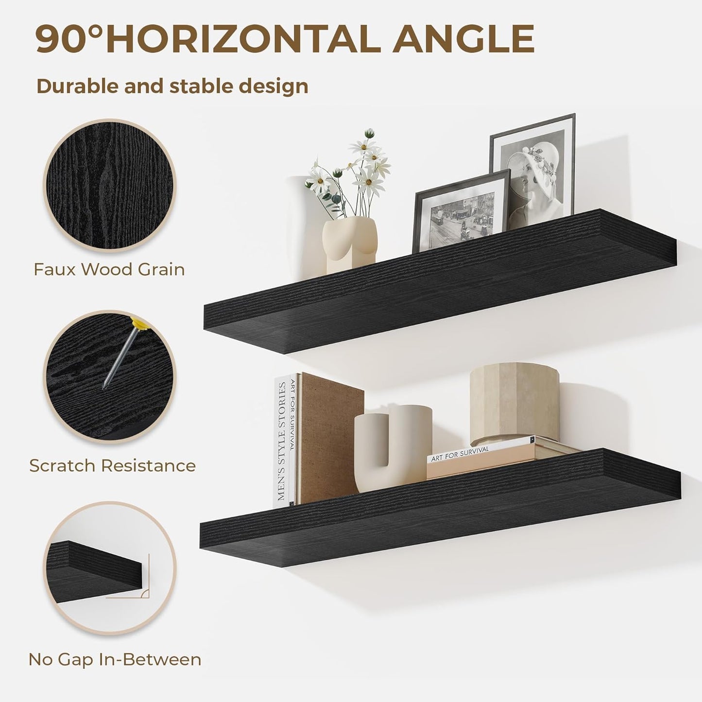 48 Inches Floating Shelves for Wall, 9.3" Deep Long Floating Shelves Set of 1, Large Display & Storage Shelf, Wall Shelf for Bathroom Bedroom Living Room Kitchen Office, Black