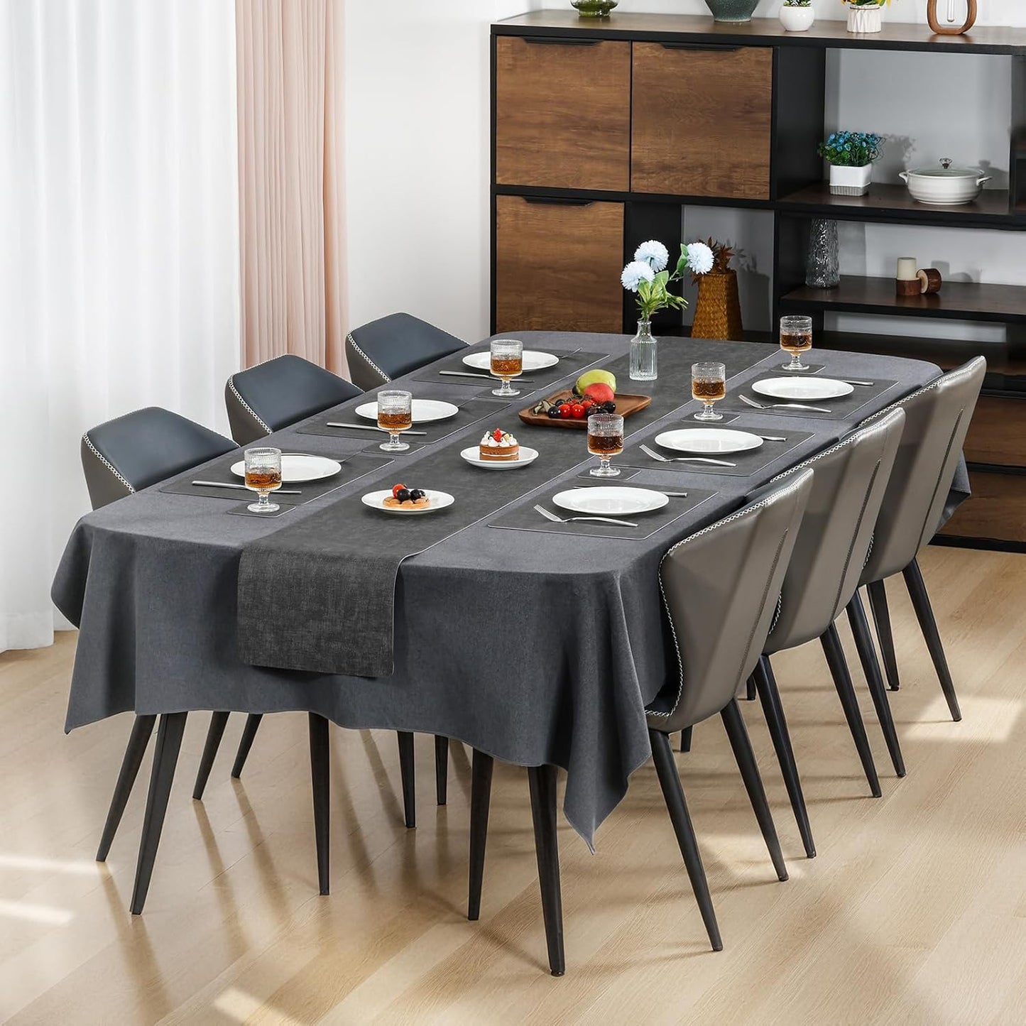 Myir JUN Placemats Dual Sided, Faux Leather Place Mats Set of 6 Indoor for Dining Table Outdoor Placemat Square Non-Slip Washable Table Mats (Gray, Set of 6)