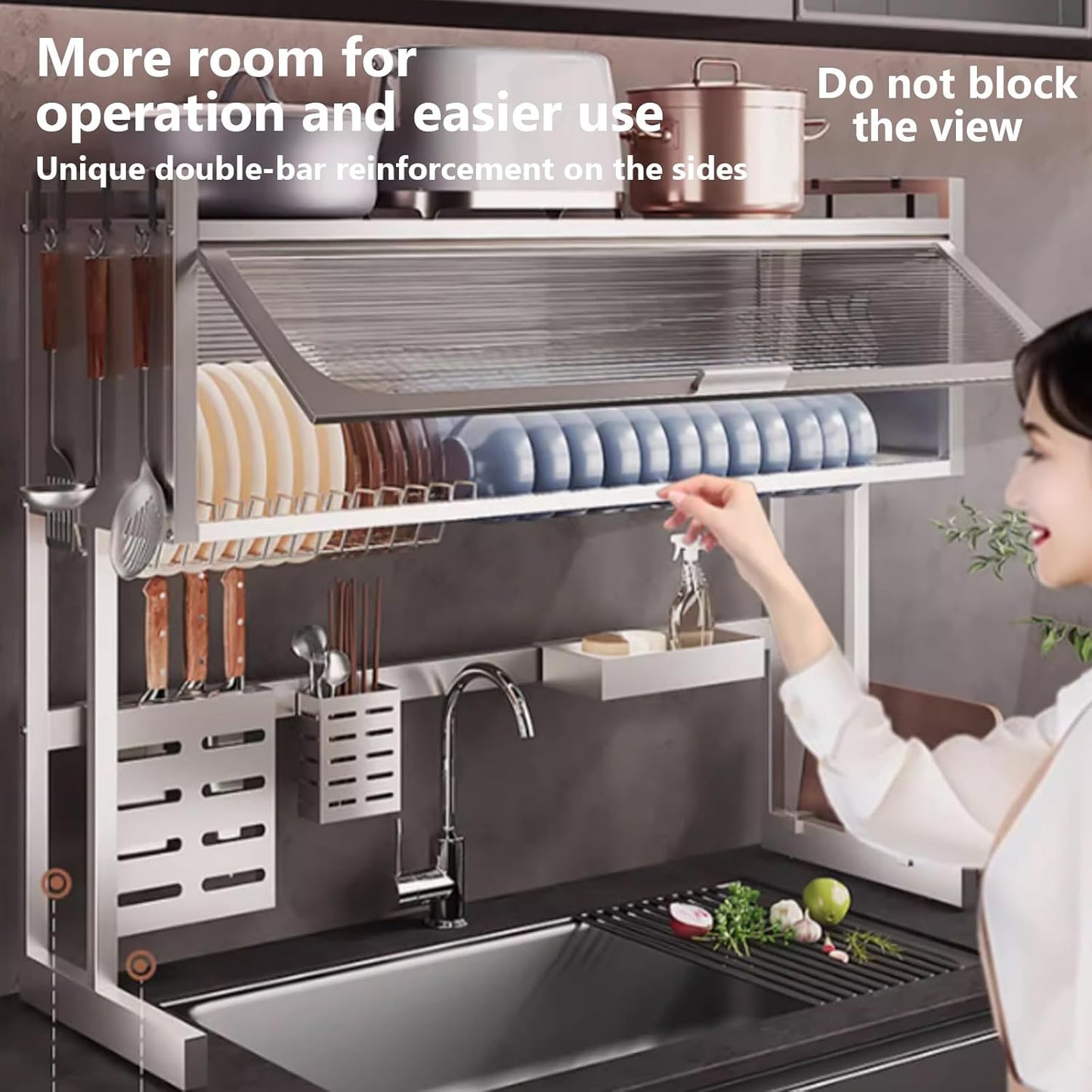 Home Furnishing Dish Rack Over Sink Stainless Steel Over The Sink Dish Drainer Drying Rack Space Kitchen Sink Rack Multifunctional countertop Dish Storage Rack Sink(White,75cm/29.5in)