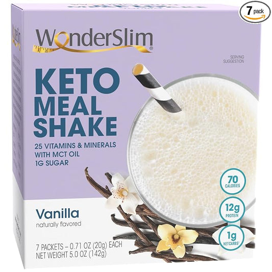 WonderSlim Keto Meal Replacement Shake, Vanilla, C8 MCTs, 12g Protein, 25 Vitamins (7ct)