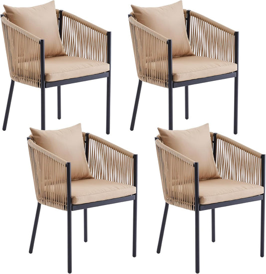 Soohow 4 Pieces Outdoor Chairs, Patio Dining Chairs, Rattan Wicker Chair Set with Cushions for Garden, Deck, Backyard(Beige)