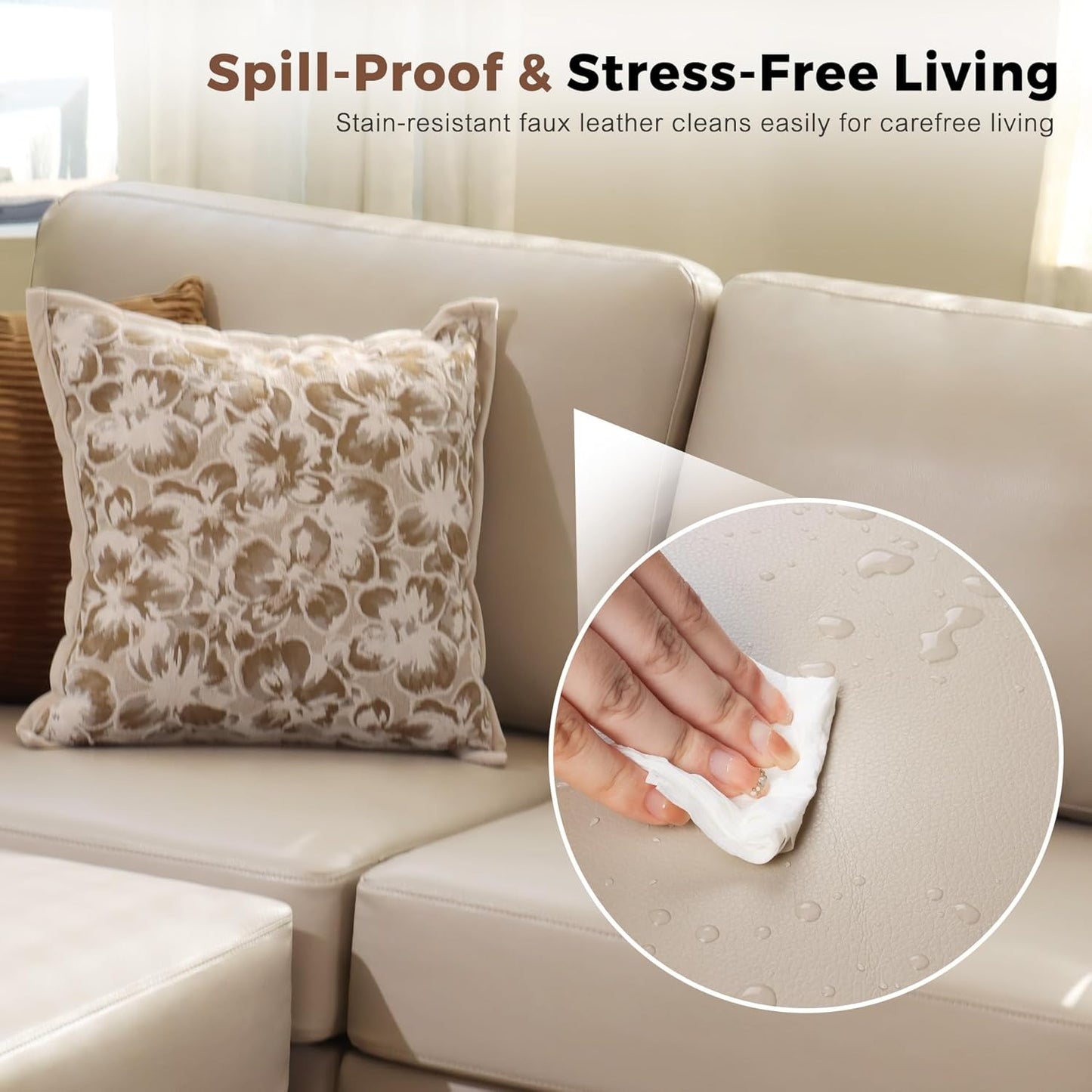 118.5" Faux Leather Modular Sectional Sofa, Modern Large 8 Seater U Shaped Couch with Storage Seat with Reversible Chaise Deep Seat for Living Room DIY Combination - Whitesand