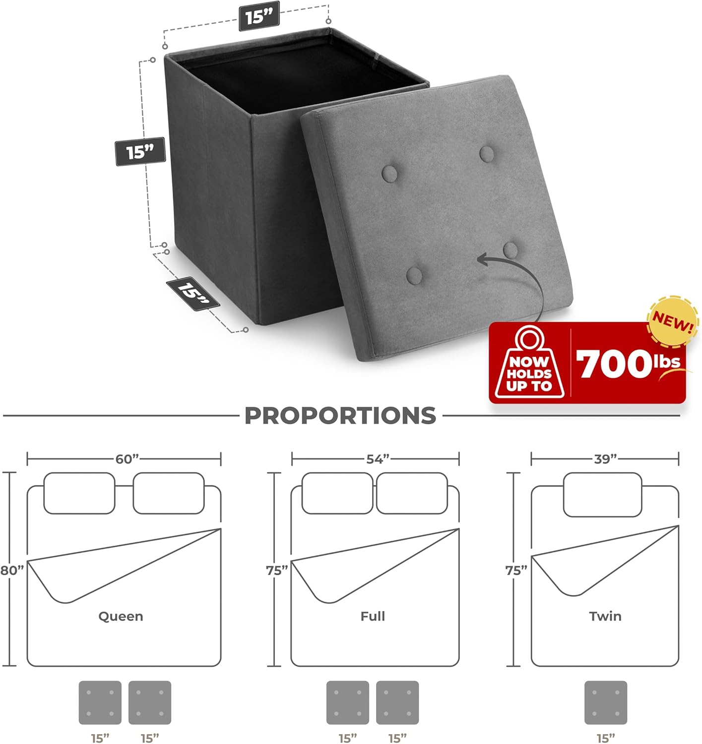 Sorbus Storage Ottoman Bench – Collapsible/Folding Bench Chest with Cover – Perfect Toy and Shoe Chest, Hope Chest, Pouffe Ottoman, Seat, Foot Rest, – Contemporary Faux Suede (Gray)