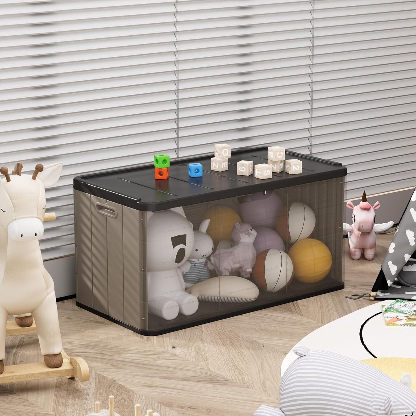 ZZM 110 Gallon Lockable Resin Deck Box, Waterproof Outdoor Storage Box for Patio Cushion Storage Cabinet and Tools Storage, Coffee