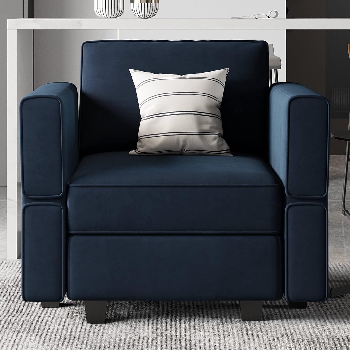 Belffin Modular Sectional Arm Accent Chair with Storage Seat Velvet Armchair Single Sofa Club Chair Blue