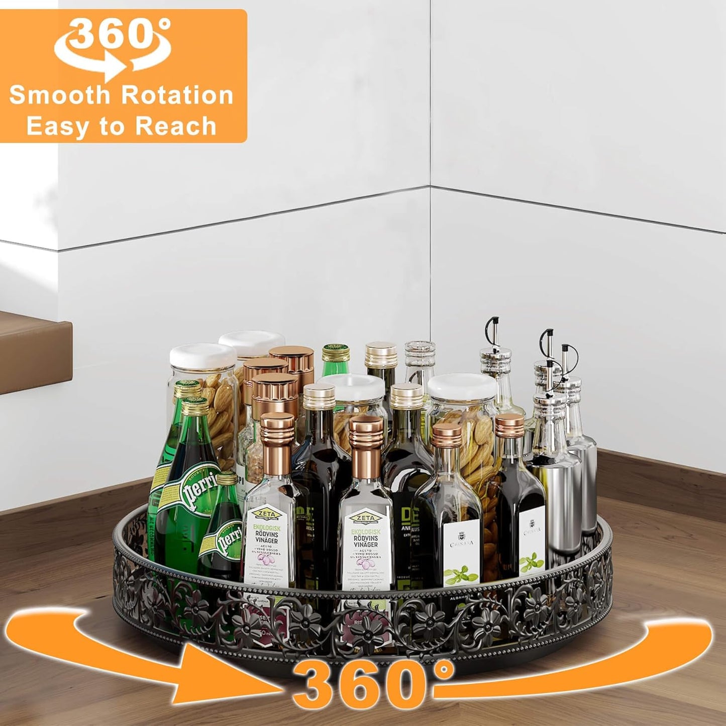 Lazy Susan Turntable Organizer, 13 inch Large Rotating Spice Rack Lazy Susan for Dining Table Top Cabinet Countertop Pantry Kitchen Cupboard Bathroom Black