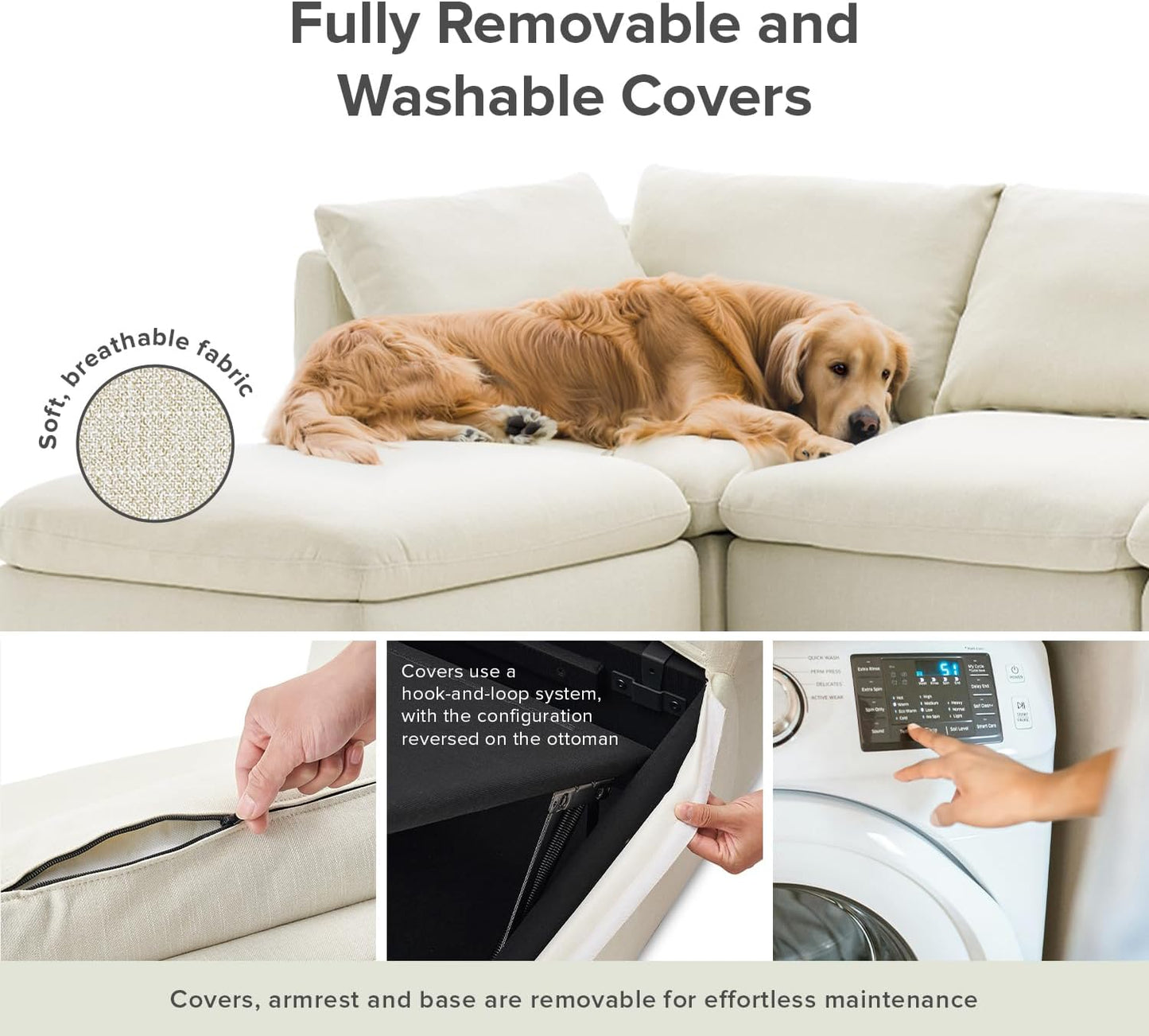 mopio Oversized Modular Sectional Sofa with Fully Removable Covers and Storage, Convertible U, L-Shaped and Sleeper Sectional, Modern Couches with Ottoman Chaise (Oat Fabric, 6 Seats, U)