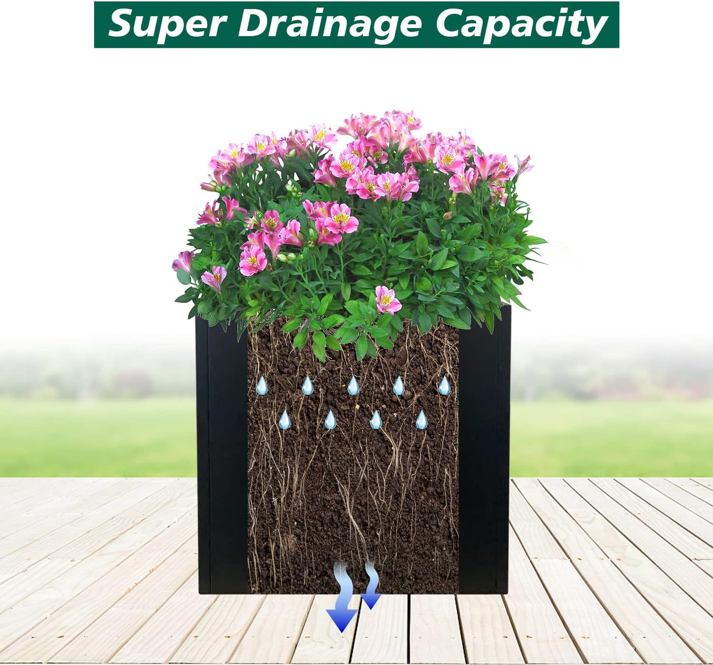 Galvanized Steel Planter Box Black Metal Planter Large Square Indoor Outdoor Planters Cube Steel Heavy Duty Flower Pot 24Inch Powder Coating Modern Commercial Residential for Patio, Deck, Yard, Garden