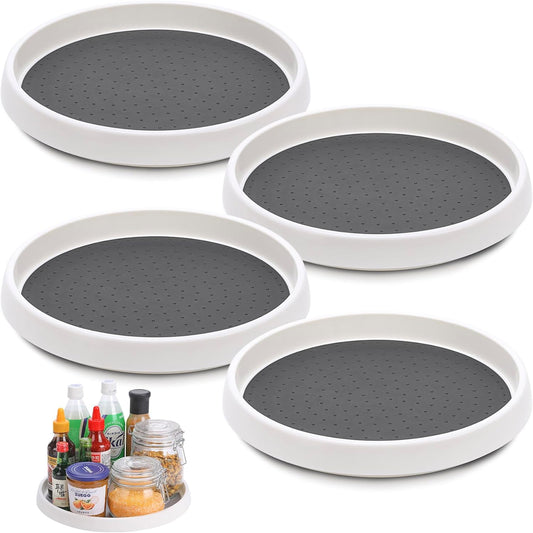 Lazy Susan Turntable, Set of 4, 10 Inch Non-Skid Lazy Susan Organizer for Cabinet, Pantry Organization, Kitchen Storage, Bathroom Sink Cabinet, Refrigerator, Countertop, Spice Rack (4 Pack 10 in)