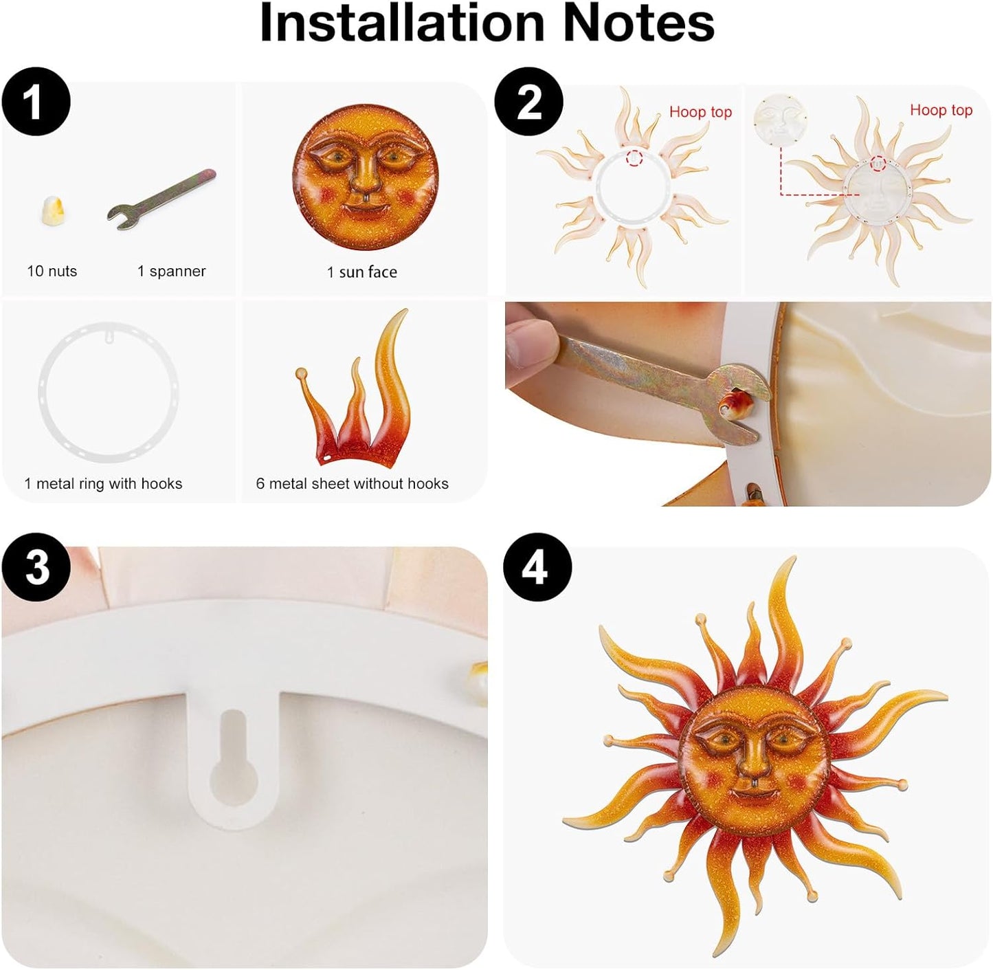 VZVXCC Sun Metal Wall Art Outdoor Decor-Rustic Retro 3D Sun Face Metal Wall Sculpture Large Outdoor Wall Art Hanging Decoration Garden, Patio, Farmhouse Mothers Day Gifts