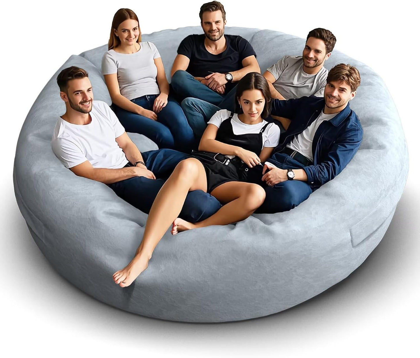 Bean Bag Chair for Adults 8FT,Soft Removable Cover for Teens/Girls Bedroom,Fluffy Giant Round Floor Beanbag Lounger Chairs (No Filler,Light Gray)