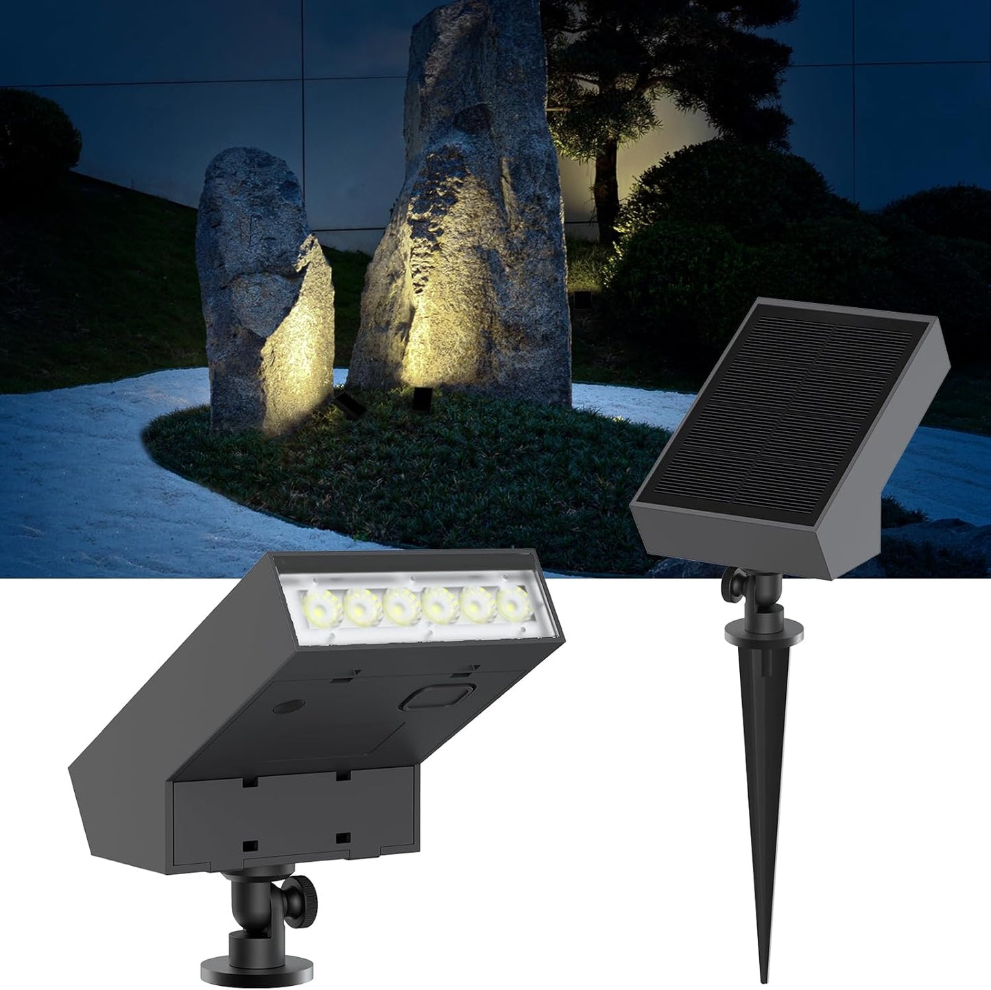Solar Landscape Lights Outdoor, 3000K Dimmable Solar Pathway Lights, 500LM Solars Spot Light IP65 Waterproof for Walkway Lawn Yard, 2pcs