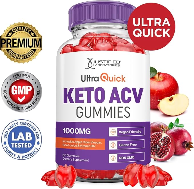 Ultra Quick Keto ACV Gummies Advanced Formula 1000MG Ultraquick Keto Gummies Apple Cider Vinegar Formulated with Pomegranate Beet Juice Powder B12 Vegan Non GMO 60 Gummys