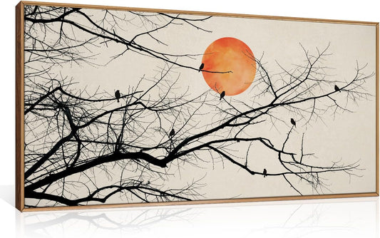 Celestdeco Large Vintage Tree Branch Framed Canvas Wall Art Set, Retro Tree Drawing Wall Decor, Nature Botanical Wall Painting, Neutral Landscape Art Print for Living Room, Bedroom, Office - 20"X40"x1