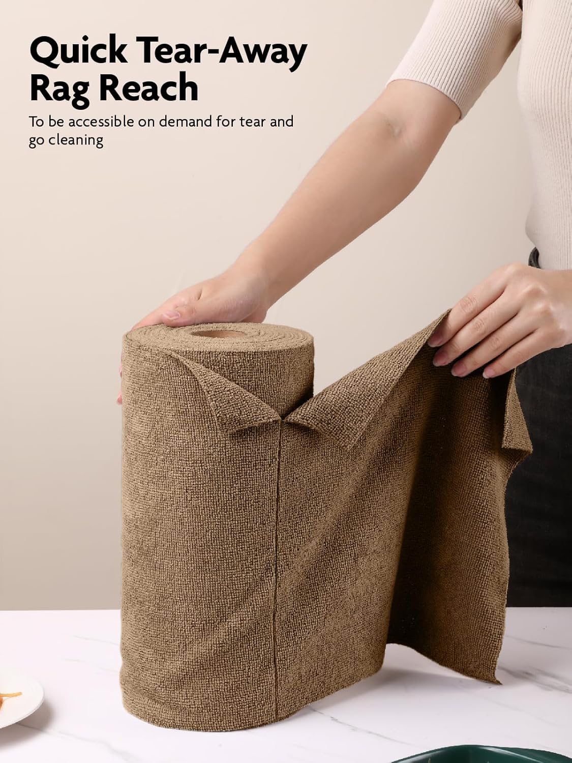 Fantasticlean Microfiber Cleaning Cloth Roll -40 Pack, Tear Away Microfiber Towels, 12" x 12", Reusable, Washable, Scratch Free, Ultra Absorbent Dish Rags for Car, Home, Garage or Shop (TAN)