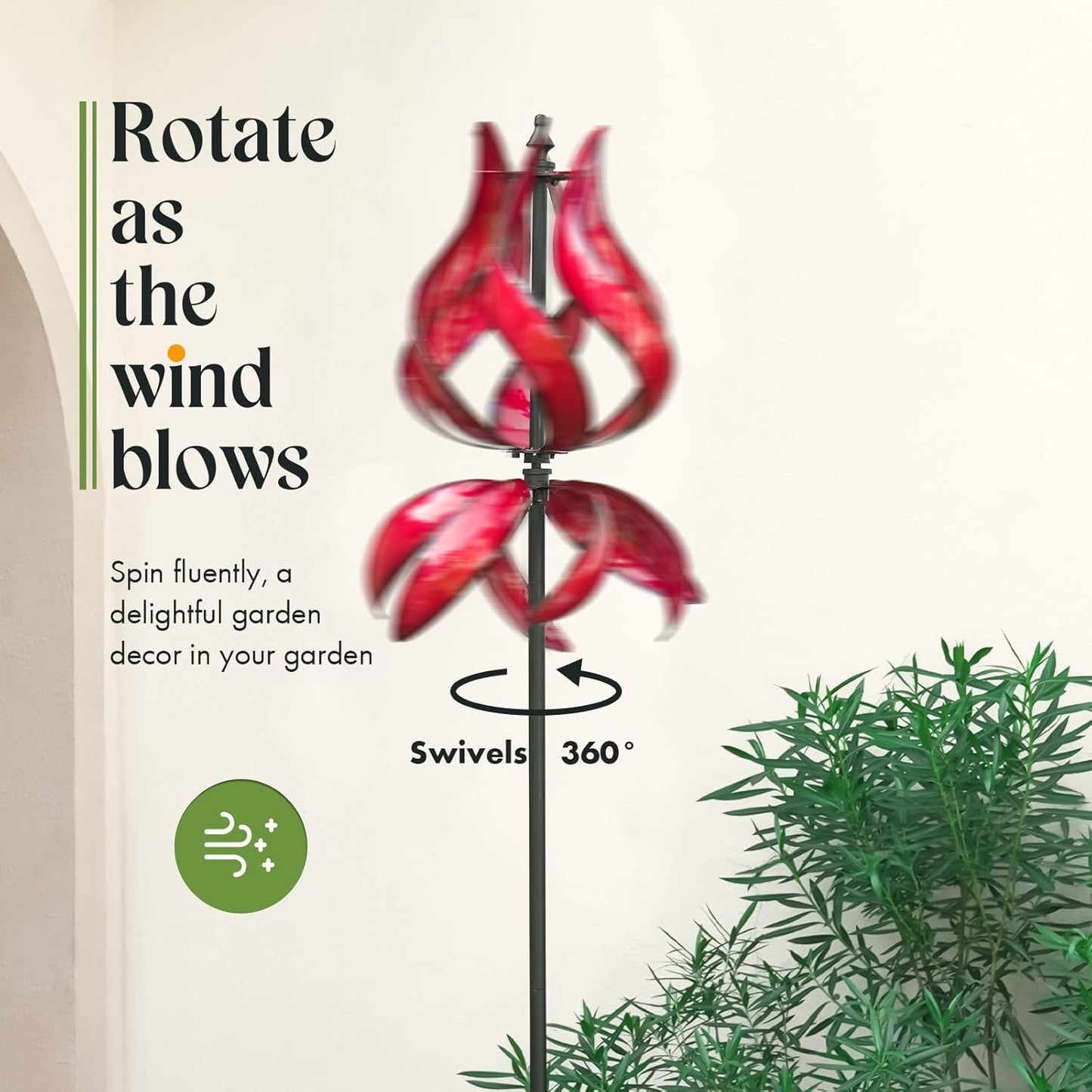 Large Garden Wind Spinner - Tulip Outdoor Yard Wind Sculptures & Spinners, Garden Decor Gift Ideas for Mother, Birthday, Housewarming (Dia19 x H87”)