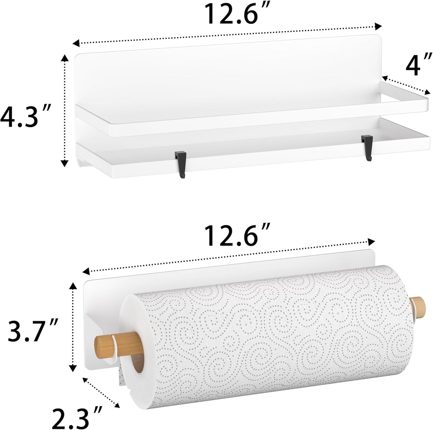 Magnetic Spice Rack for Refrigerator Moveable Magnetic Shelf Organizer with Paper Towel Holder Kitchen Refrigerator Storage Rack Fridge Magnet Organizer,White,3 Packs