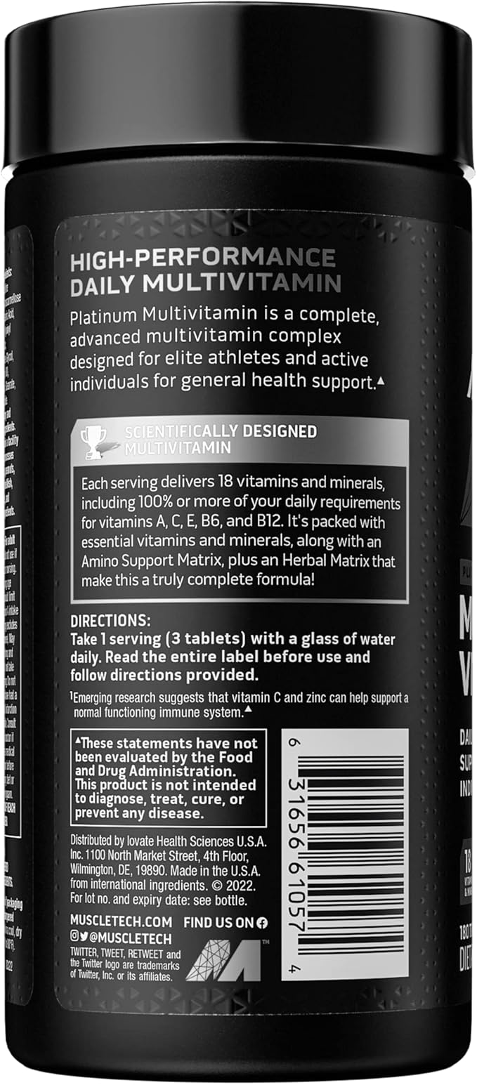 Muscletech Multivitamin for Men & Women 18 Vitamins B6 B12 B12 | 180 ct