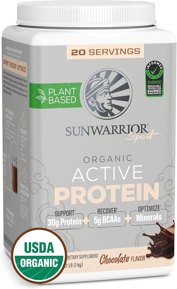 Vegan Protein Powder Plant-Based USDA Organic BCAAs | 30g Protein per Serving | Sugar Free, Gluten Free Non-GMO Dairy Free | Chocolate Flavored, 20 Servings | Active Sport Protein Powder