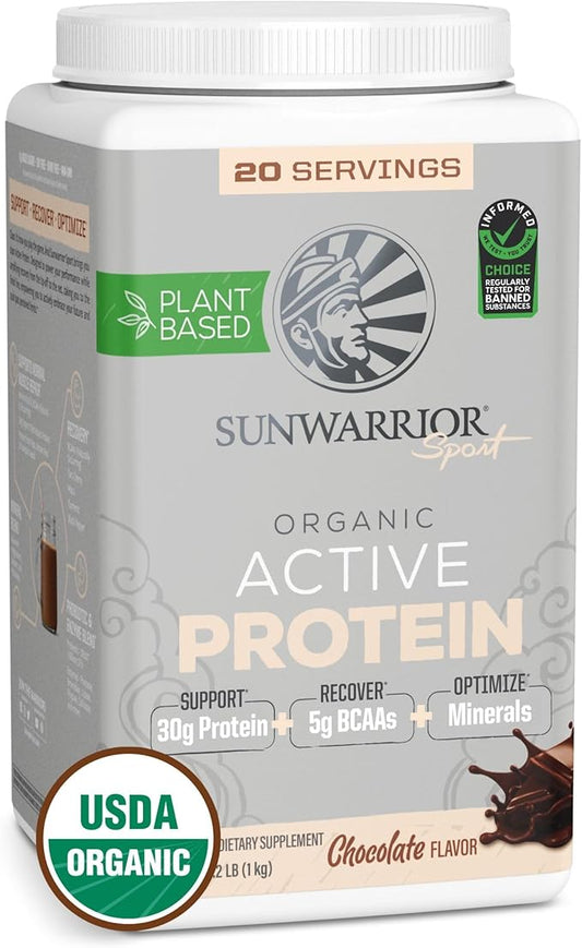 Vegan Protein Powder Plant-Based USDA Organic BCAAs | 30g Protein per Serving | Sugar Free, Gluten Free Non-GMO Dairy Free | Chocolate Flavored, 20 Servings | Active Sport Protein Powder