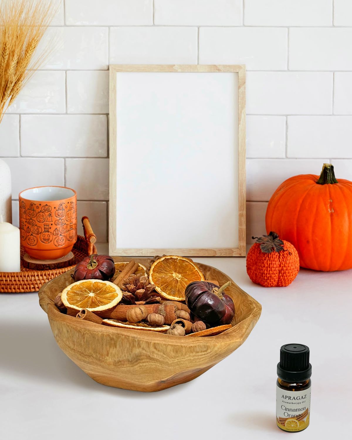 Fall Potpourri Bowl Filler with Mini Pumpkin, Cinnamon Stick, Dried Orange Slices, Pine Cone-Perfect for Farmhouse Harvest Christmas Thanksgiving Autumn Halloween Fall Scents Potpourri