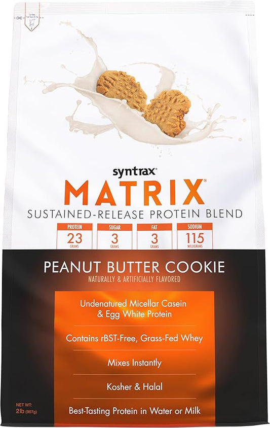 Syntrax Nutrition Matrix Protein Powder, Sustained-Release Protein Blend, Real Cookie Pieces, Peanut Butter Cookie, 2 lbs