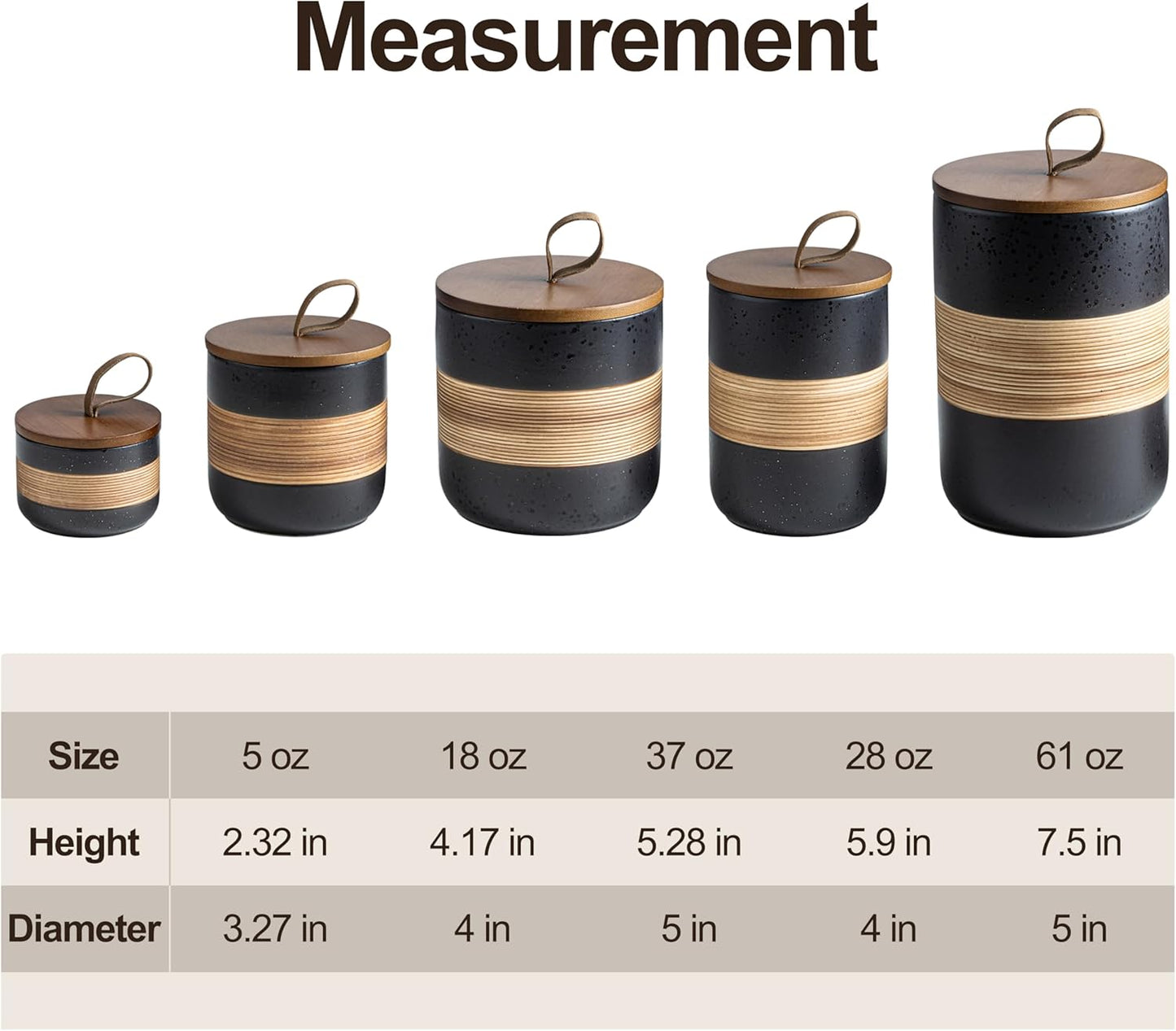 Ceramic Jar with Lid, Coffee Container Kitchen Food Storage Jars for Spice Sugar Tea Bag, Stackable Decorative Jars for Countertop, Black & 18oz