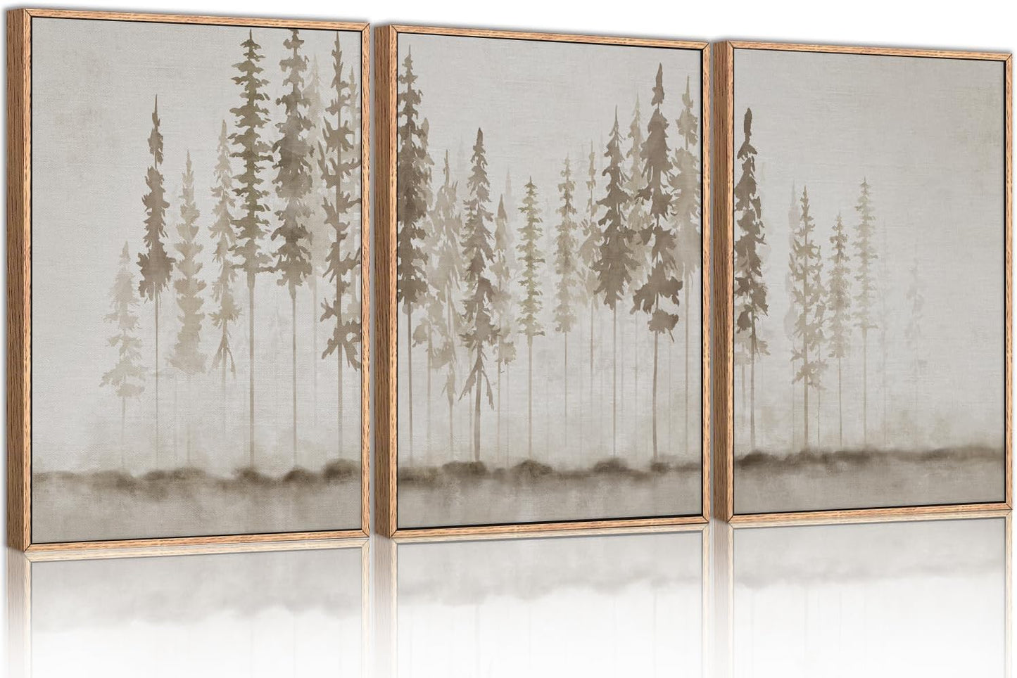 HPNIUB Large Misty Forest Framed Canvas Art Print Set, Modern Foggy Pine Tree Wall Decor, Pastel Nature Landscape, Abstract Foggy Forest Plant Art for Living Room, Bedroom, Office - 16" x 24" x 3